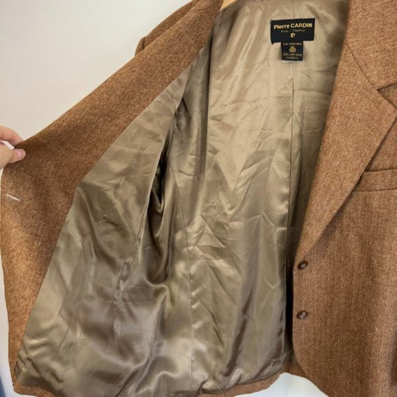 Vintage Pierre Cardin Pure Virgin Wool Herringbone dark Camel Brown Suit Jacket - Picture 6 of 15